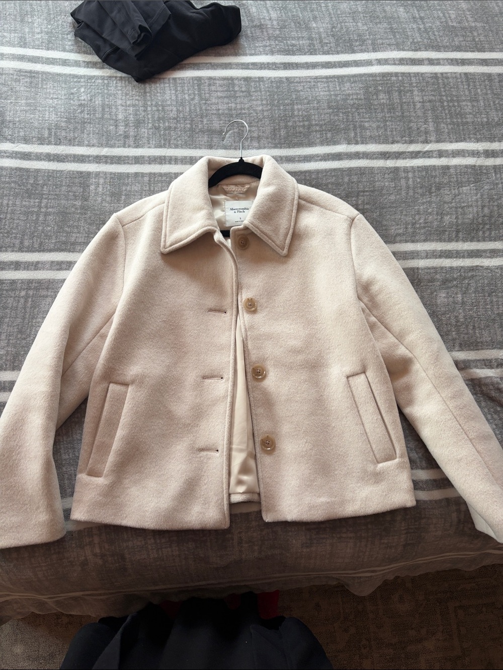Abercrombie & Fitch Cream Wool-Blend Pea Coat